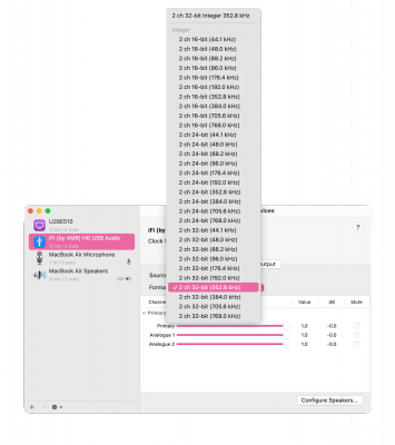 Sample rate choices for the iDSD Diablo 2